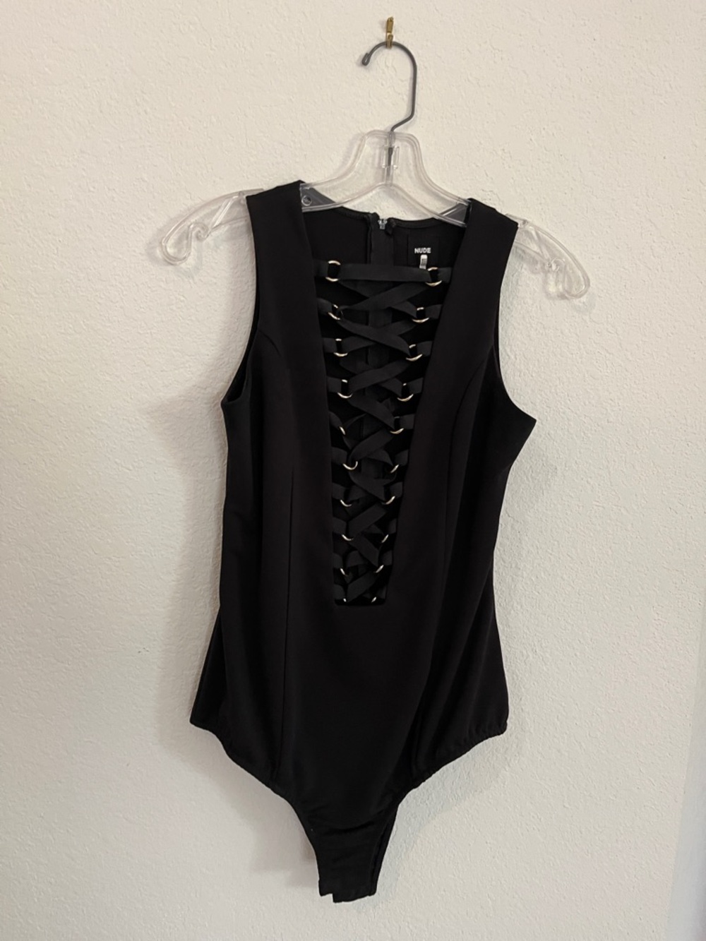 NUDE Black Lace-Up Front Bodysuit
